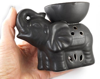 Black Elephant Incense Burner, Ceramic Elephant Incense Lamp candle Holder, Aromatherapy Essential Oil Diffuser, Vintage Bohemian Decor