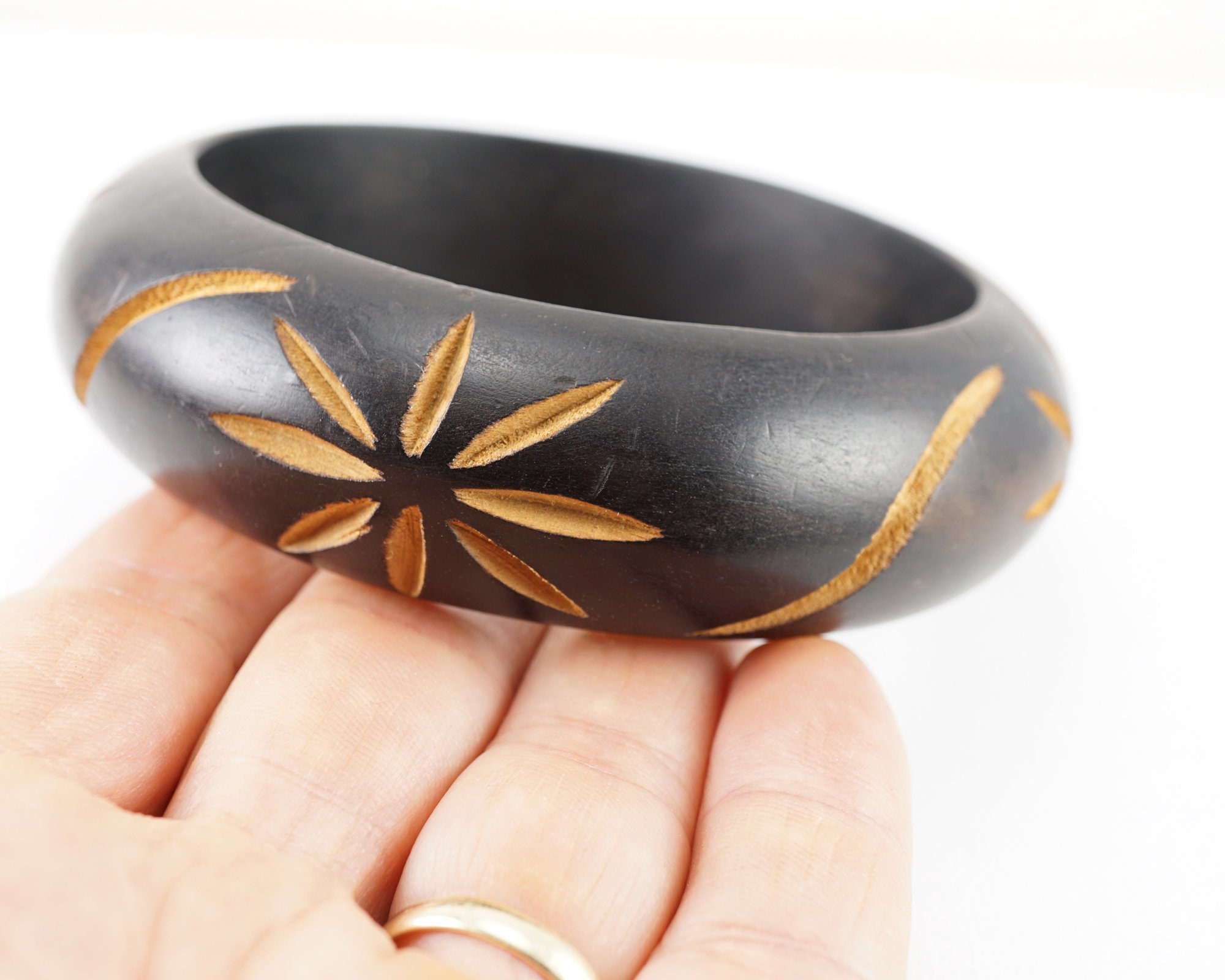 Natural Wood Bangle Bracelet, Dark Brown Retro Fashion