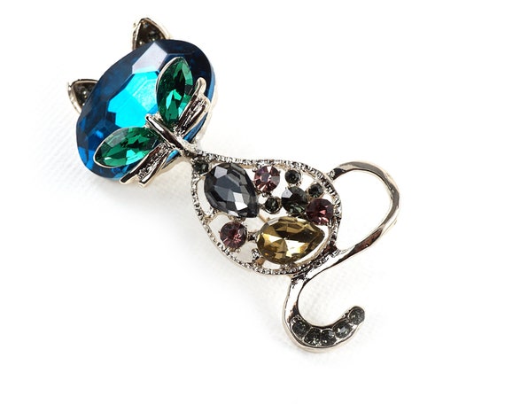 Broche Épingle Chat Avec Cristaux - Rose, Style Vintage, Neuf Sans Emballage