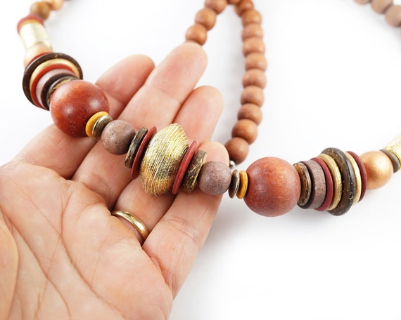 ON VACATION Long Wooden Necklace, Retro Mixed Mul… - image 7