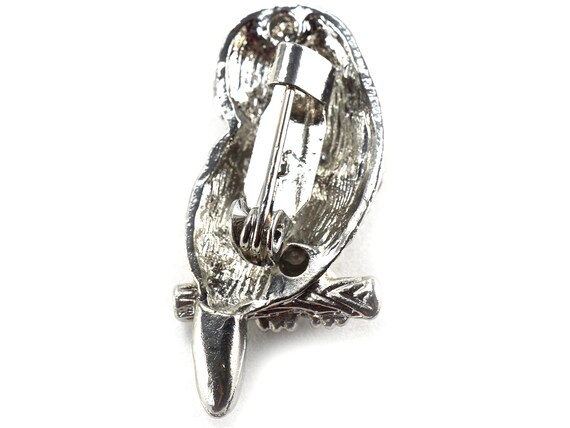 Tiny Silver Owl Brooch, Small Rhinestone Crystals… - image 3