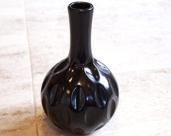 ON VACATION Vintage Black Vase, Minimal Ceramic Vase, Geometric Pattern, Bohemian Modern Home Decor, Art Deco, Mini Pottery Vase