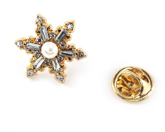 Tiny Gold Snowflake Pin, Small Star Pin Brooch, C… - image 4