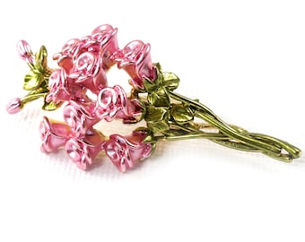 Pink Roses Brooch Pin, Small Pink Flower Enamel Jewelry, Vintage Brooch, Botanical Pink Rose Bouquet Wedding Pin boutonniere