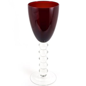 Ruby Red Goblet Wine Glass Vintage French Glass Clear Stem Dark Red Wine Glass Stemware Home modern decor glassware