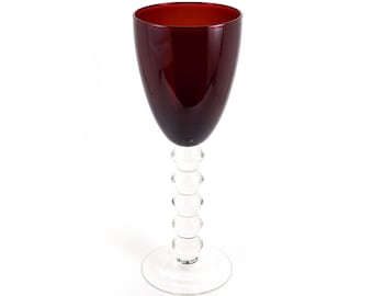 ON VACATION Ruby Red Goblet Wine Glass Vintage French Glass Clear Stem Dark Red Wine Glass Stemware Home modern decor glassware