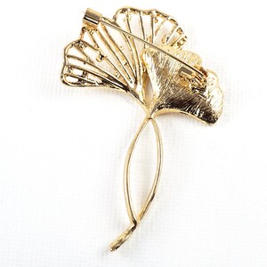 ON VACATION Gold ginkgo Leaves Pin, Tiny Rhinestones, Botanical Brooch, Vintage Wedding Jewelry image 6