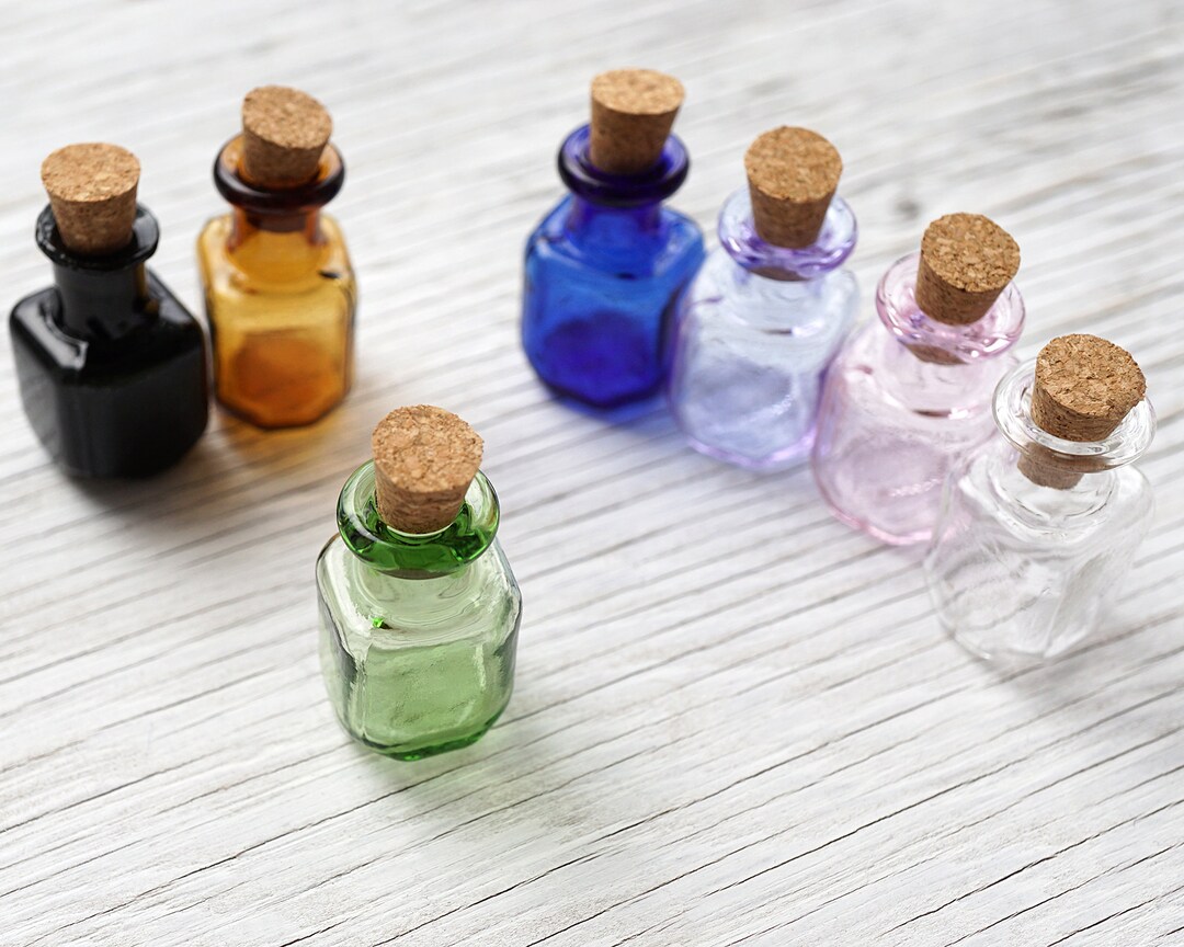 Tiny Perfume Bottle, Miniature Square Glass Bottle, Corked Bottle Charm