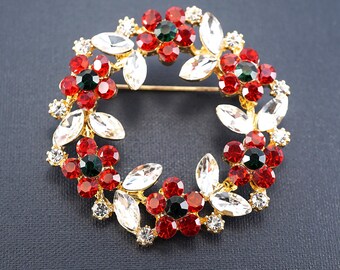 Broche Vintage Couronne Fleur Cristal – Effet Diamant Couleur Or Poli – Occasion
