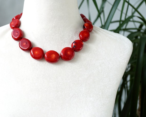 Large red clearance coral necklace