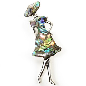 Fashion Model Brooch, Abalone Shell Dress and Hat Pin, Scarf Pin Pendant Loop, Fashionista Girl Women Gift