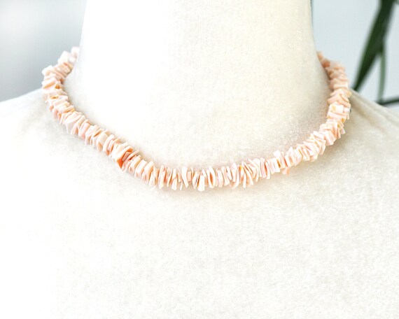 Natural Pink Shell Necklace, Heishi Stacked Shell Square