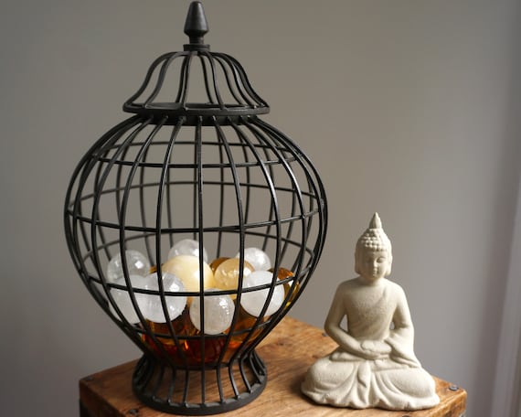 Black Cast Iron Cage Rustic Vintage Bird Cage With Lid Metal Dome