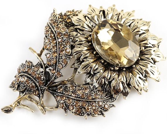Broche Ancienne Couleur Or - Très Bon état (TBE) - Pierre Fantaisie - Occasion