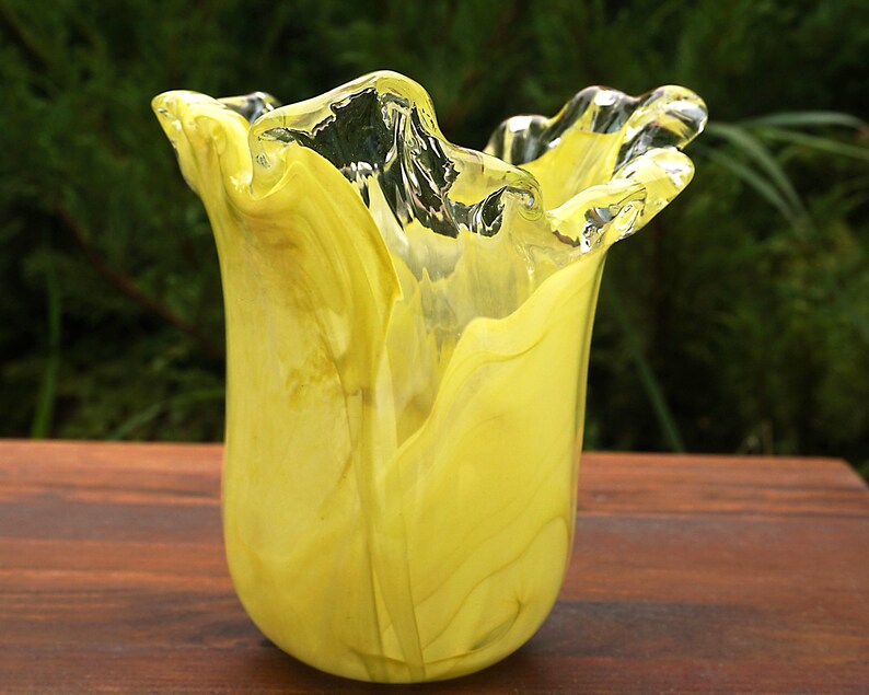 Artisan Water Splash Vase Yellow Clear Glass Vase Hand Blown Etsy