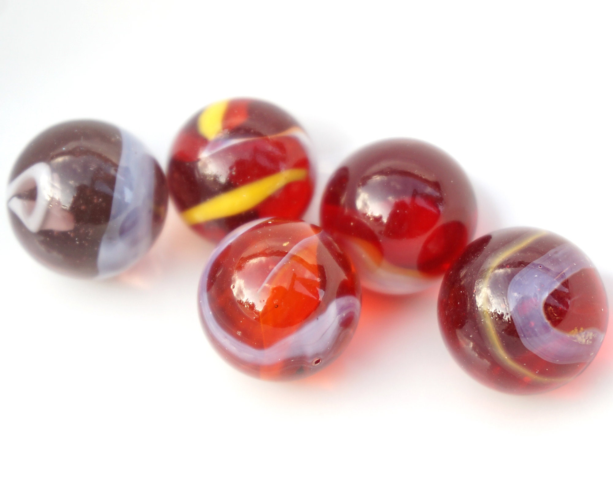 Akro Agate Marble Red With White Yellow Swirl Marble Vintage