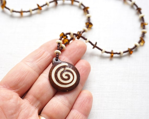 ON VACATION Ethnic Tribal Necklace Wooden Spiral … - image 10