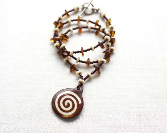 ON VACATION Ethnic Tribal Necklace Wooden Spiral … - image 8