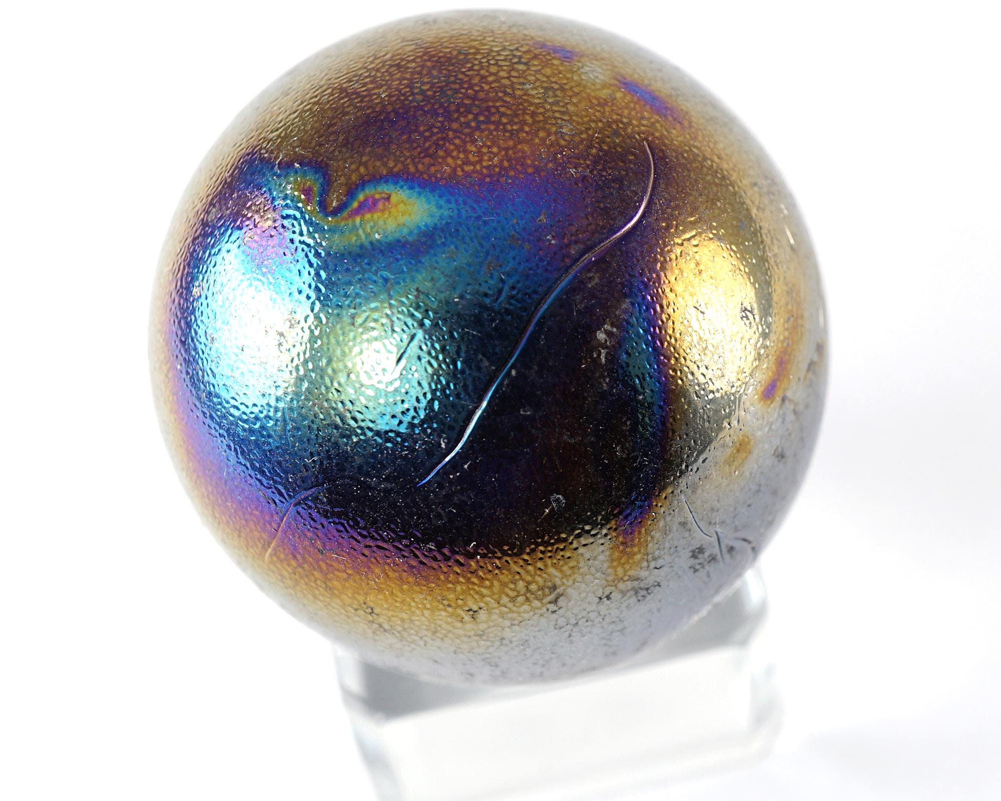 Big Vintage Glass Marble 35mm, Iridescent Metallic Black Sphere, German Marble Shooter, Gift for Him Her