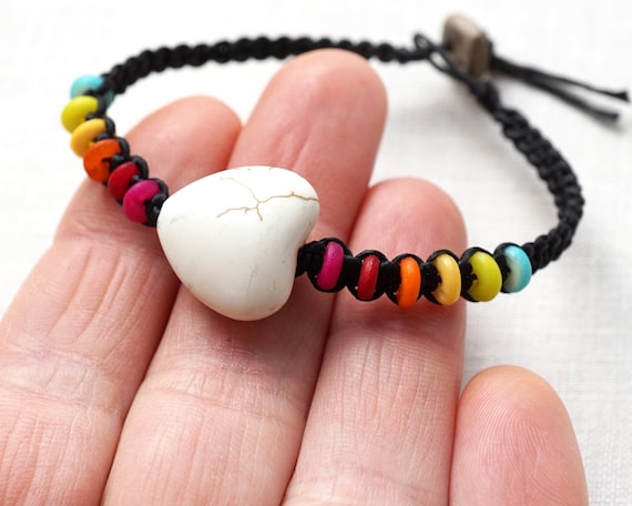 ON VACATION Rainbow Bracelet with White Stone Hea… - image 1