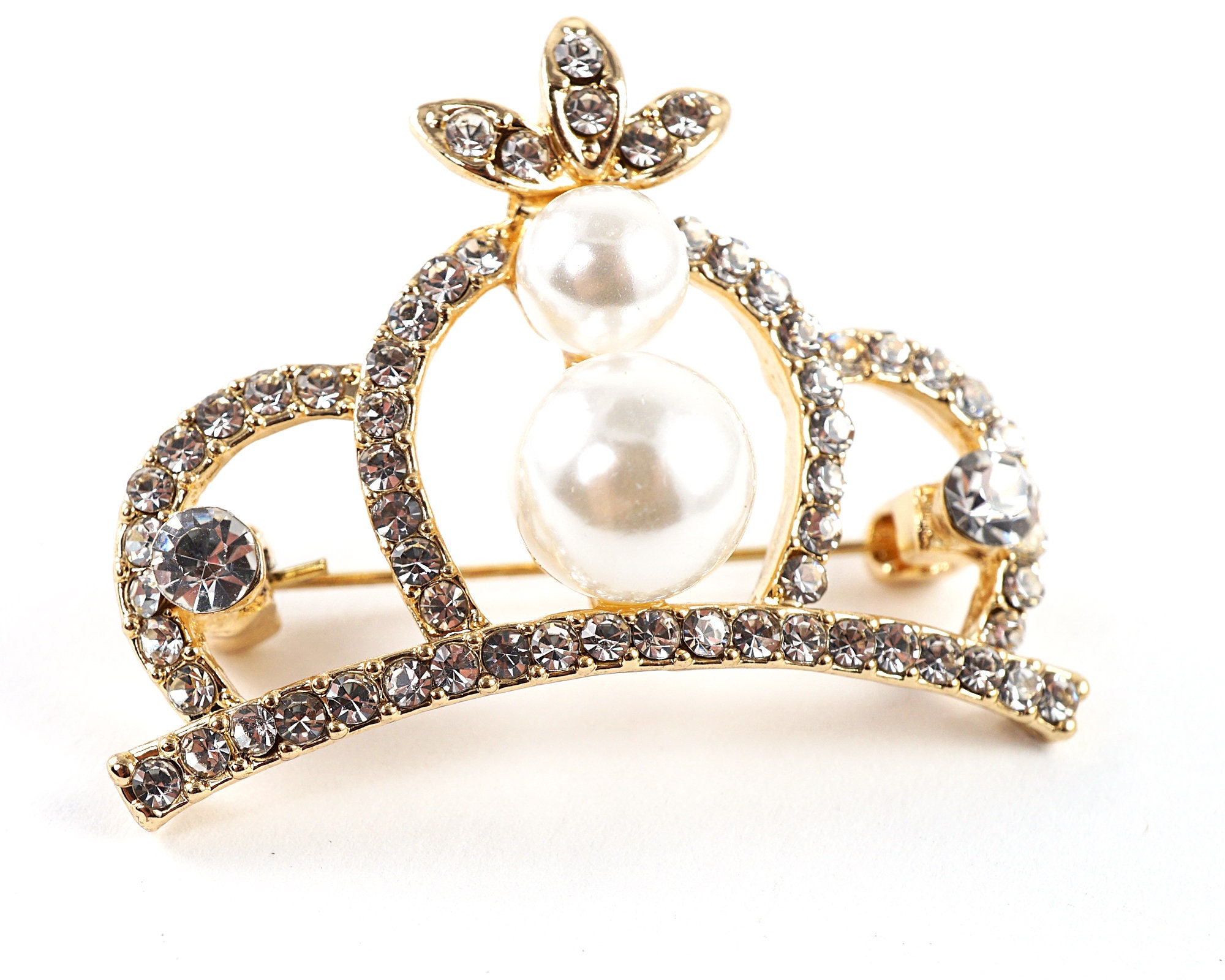 Spilla A Forma Di Corona Con Perle E Cristalli - Per Donne, 3-4 Cm - Per Abiti, Sciarpe, Occasioni Speciali - Foto 6