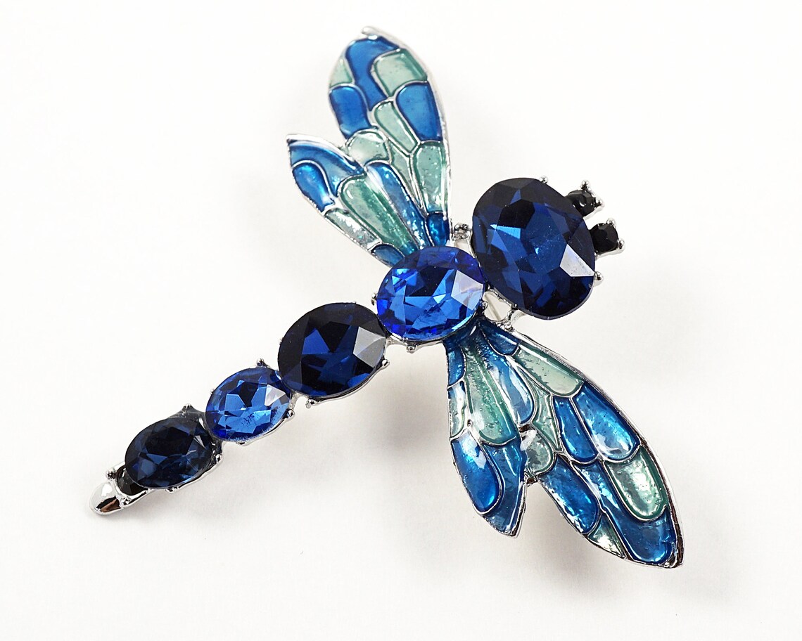 Dark Blue Dragonfly Brooch Vintage Jewelry Silver Rhinestone Etsy