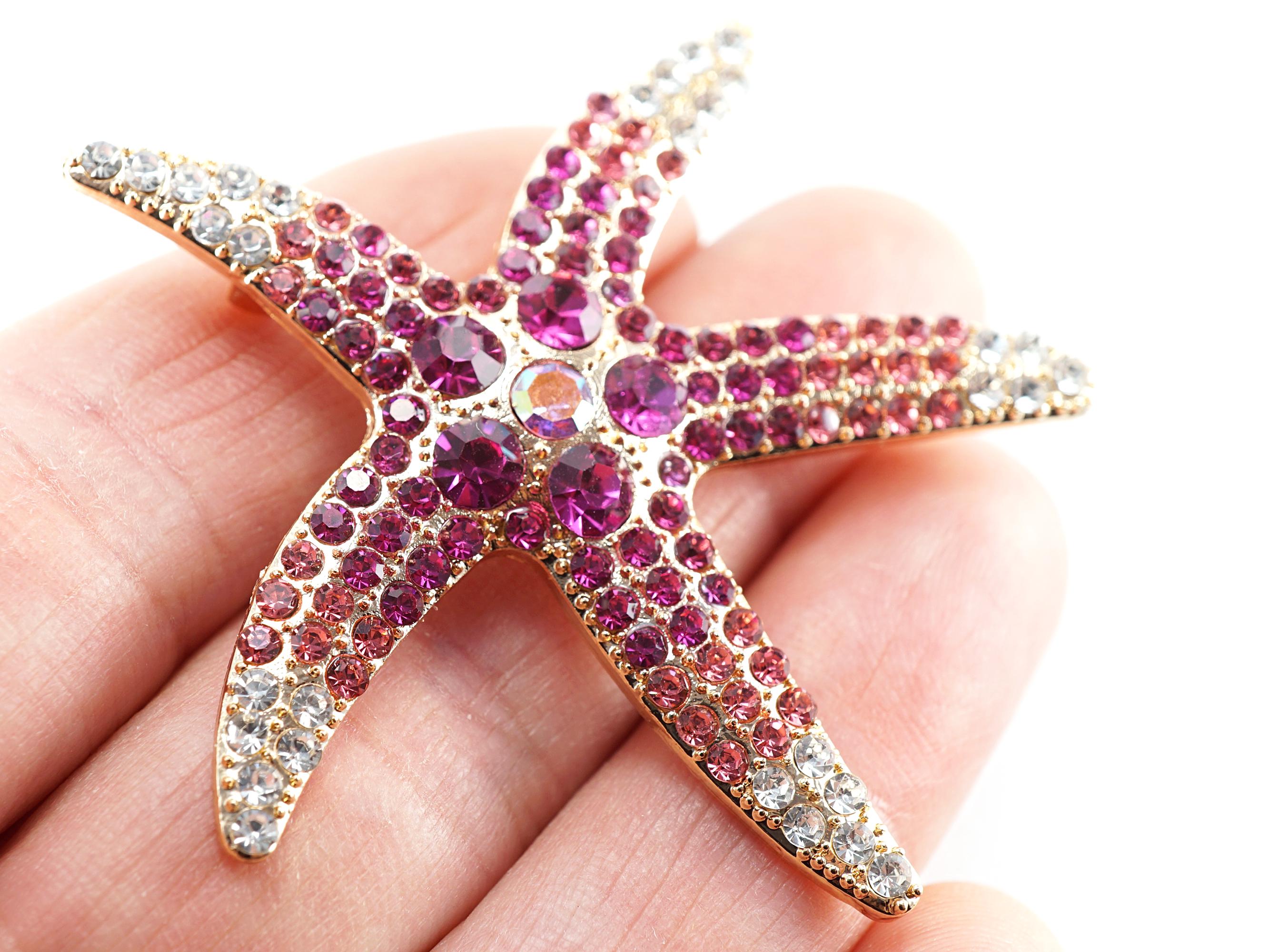 Spilla Stella Marina Con Cristalli E Strass: Elegante Accessorio Placcato Oro Per Uomo E Donna