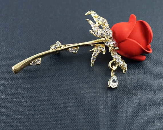 Red Blue Enamel Pearl Rose Flower Brooches For Women Lady's Classic Beauty  Flower Wedding Party Office Clothing Brooch Pin Gifts