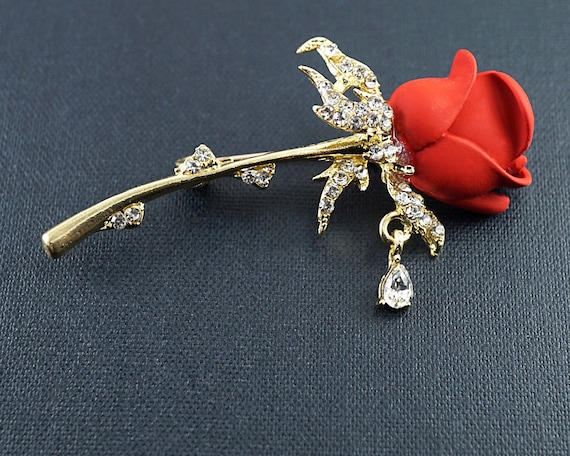 Red Blue Enamel Pearl Rose Flower Brooches For Women Lady's Classic Beauty  Flower Wedding Party Office Clothing Brooch Pin Gifts