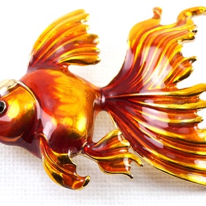 Big Goldfish Brooch, Large Fish Pin, Enamel Gold Fish Brooch, Vintage Gold Pin Pond Nature Jewelry