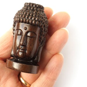 ON VACATION Small Wooden Buddha Head Statue, Tiny Wood Carving of Buddha Face, meditation Home Decor, Minimalist Modern Vintage image 10