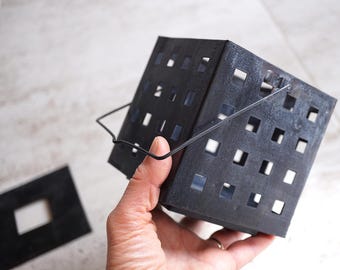 Metal Bohemian Lantern Candleholder, Retro Geometrical Cube Tealight Holder, Candle Holder Rustic Table decor, Modern Vintage Lamp