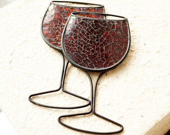 ON VACATION Red Wine Glass Wall Decor, Burgundy Red Mosaic, Black Iron Wall Hanging, Bar Decor Housewarming Gift