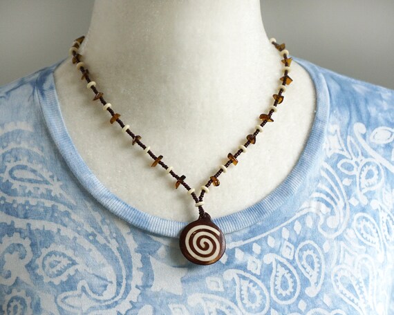 ON VACATION Ethnic Tribal Necklace Wooden Spiral … - image 5