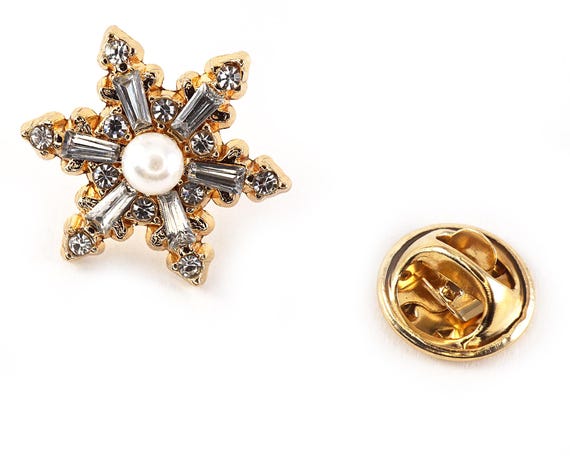 Tiny Gold Snowflake Pin, Small Star Pin Brooch, C… - image 3
