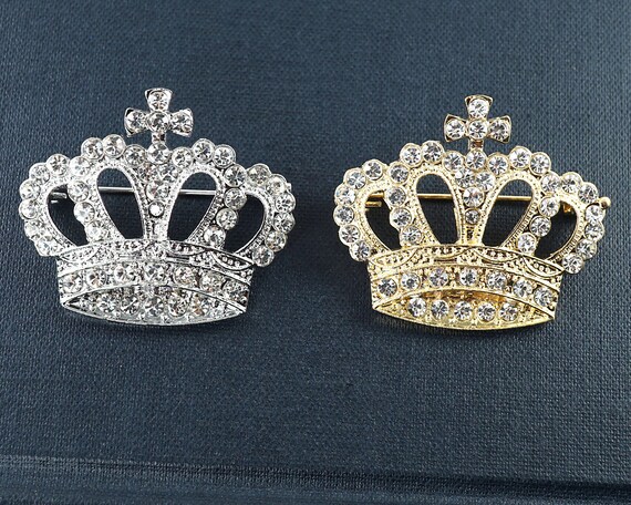 Small Crown Brooch pins for women fashion Rhinestone Gold Silver Wedding  Jewelry