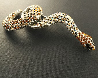Vintage Snake Brooch, Pendant Loop on the back, Stunning Rhinestone Silver Pin