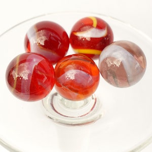 Akro Agate Marble Red With White Yellow Swirl Marble Vintage Glass ...