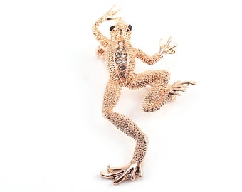 Broche Grenouille/crapaud Ton Argent Vintage Avec Strass Clairs - France