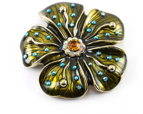 Olive Green Floral Wedding Crystal Oval Brooch Pin | Vintage Charm Gift For Her BR1069