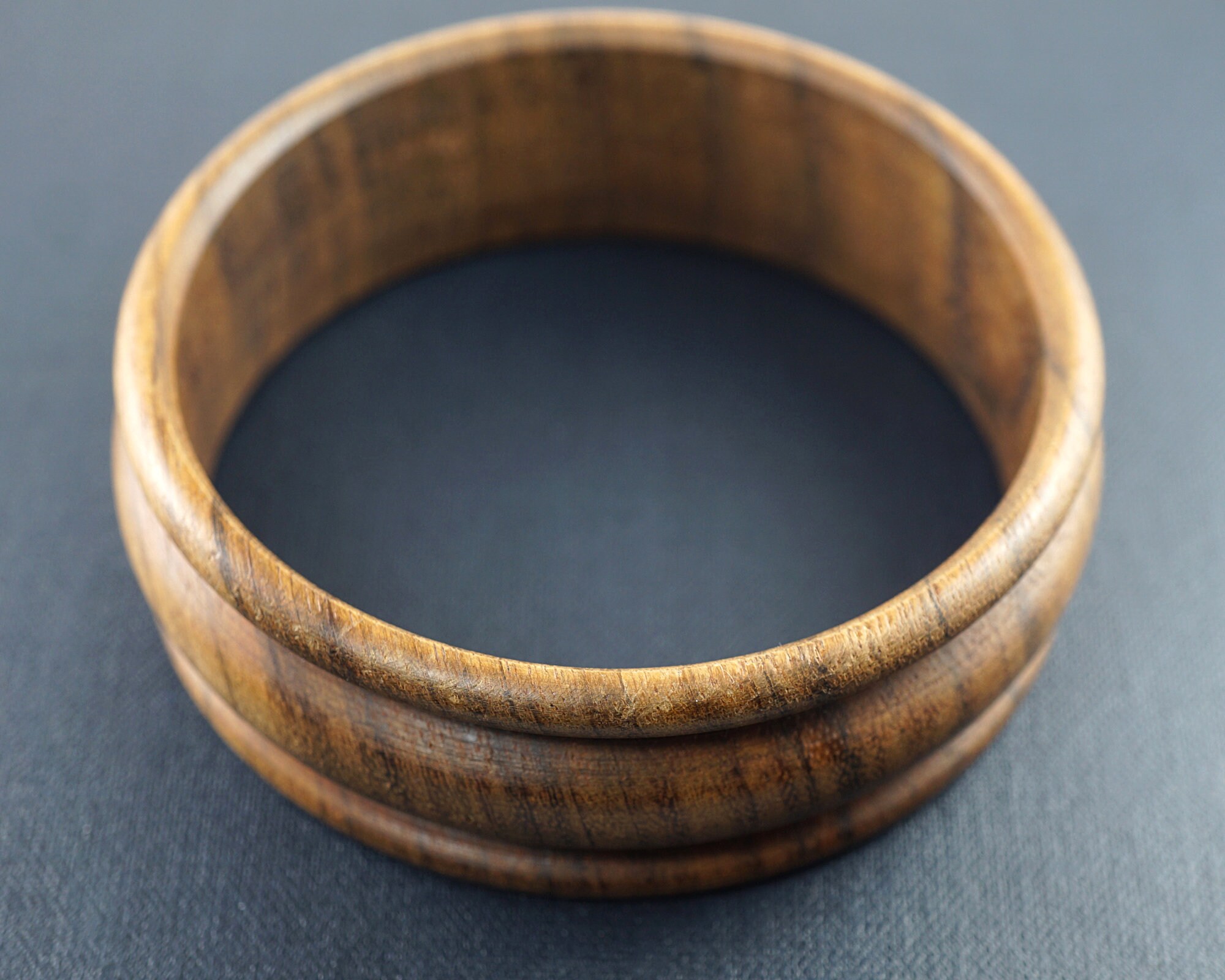 Natural Wood Bangle Bracelet, Dark Brown Walnut Wood Turned Band
