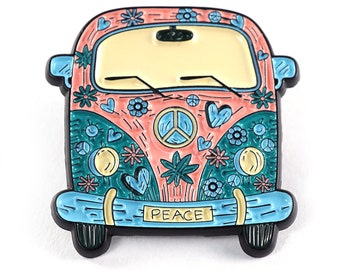 ON VACATION Let's go Camping Brooch, Camping Van Lapel Pin Road Trip Nature Tie Tack Pin Flower Hippie Woodstock Peace Explorer Camper Pink