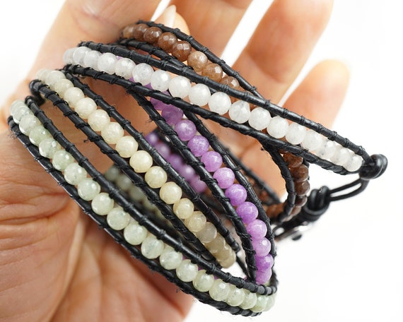 Bracciale Di Perline In Pietra Naturale Regolabile - Fatto A Mano, Unisex, Regalo In Confezione Gioielli
