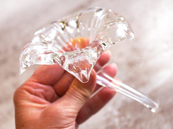 Clear Glass Flower Ornament, Art Nouveau Decor, Handmade Glass Sculpture Lily, Hand Blown Spring Flower, Vintage Table Decor