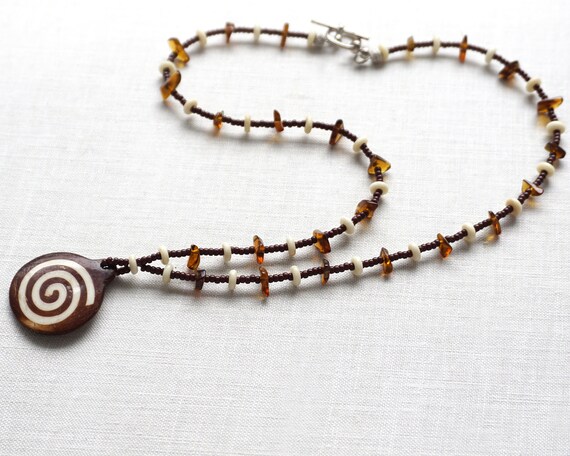 ON VACATION Ethnic Tribal Necklace Wooden Spiral … - image 4