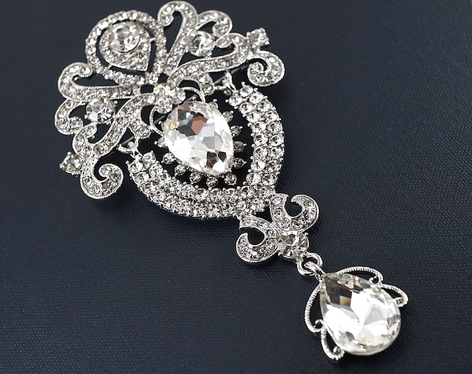 Extra Large Brooch, Navy Blue Crystal Brooches Pins, Costume Party ...