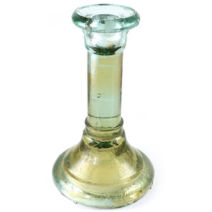 Vintage German Glass Candle Holder, Green Glass Candlestick Holder, Heavy Pressed Glass, Rustic Table Home Decor