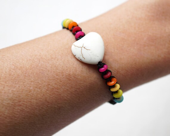 ON VACATION Rainbow Bracelet with White Stone Hea… - image 5