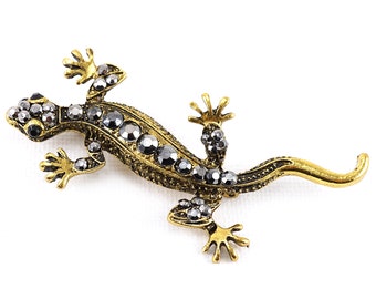 AG039-A GLOA Brooch Pin,Unisex Rhinestone Lizard Gecko Animal Creeper Corsage Jewelry Gift 