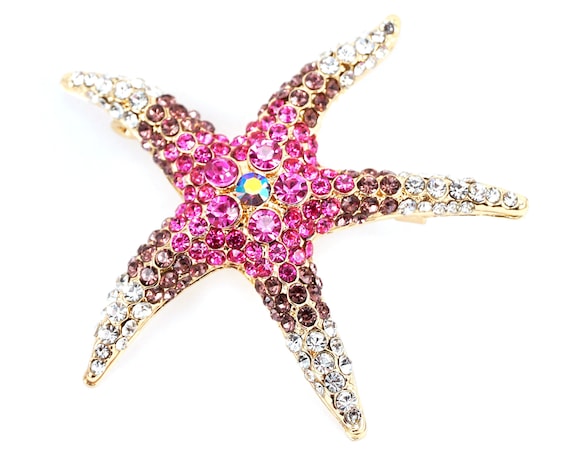 ON VACATION Gold Starfish Brooch, Large Pink Sea … - image 2